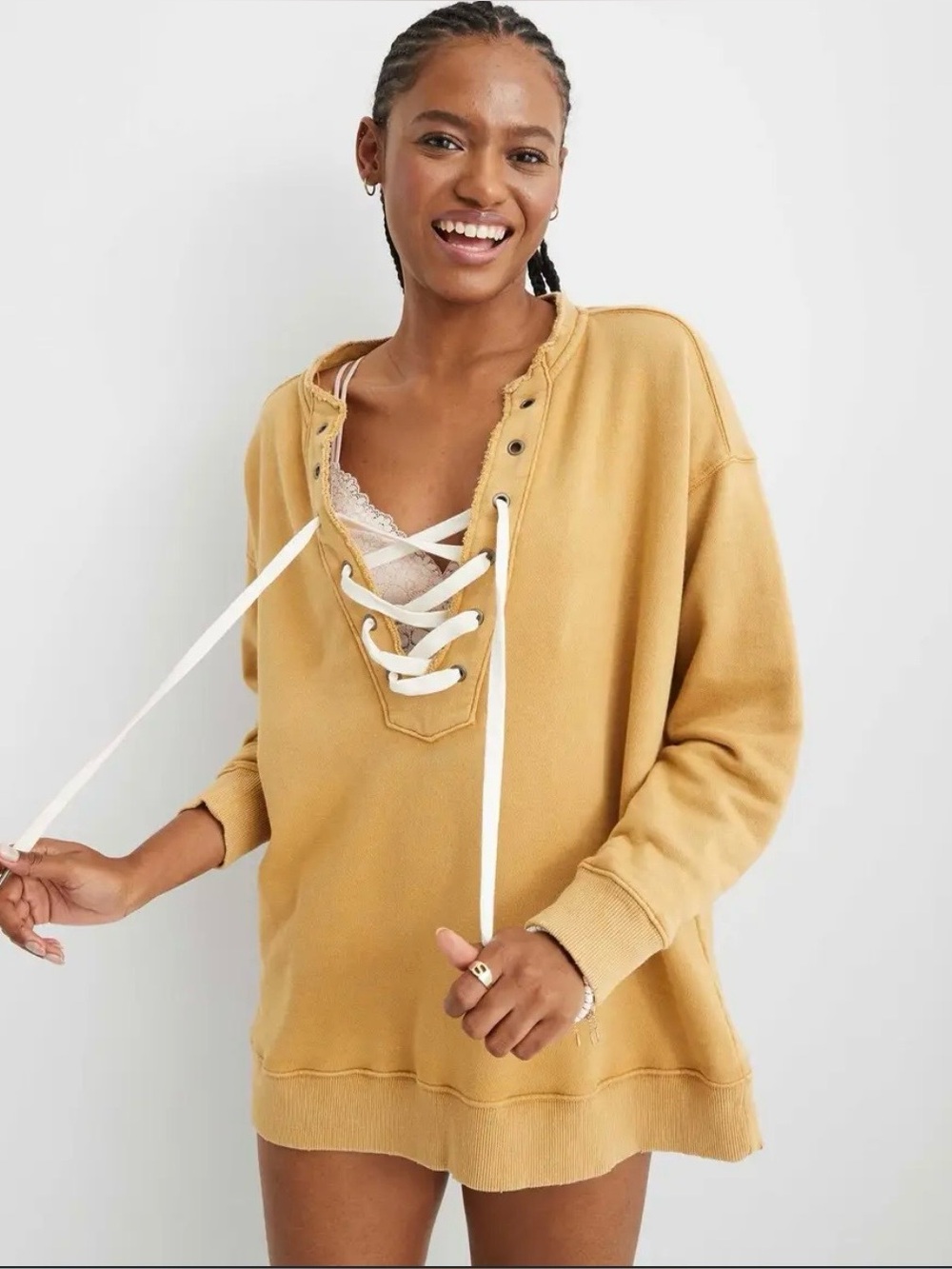 Aerie oversized lace up sweatshirt Medium
